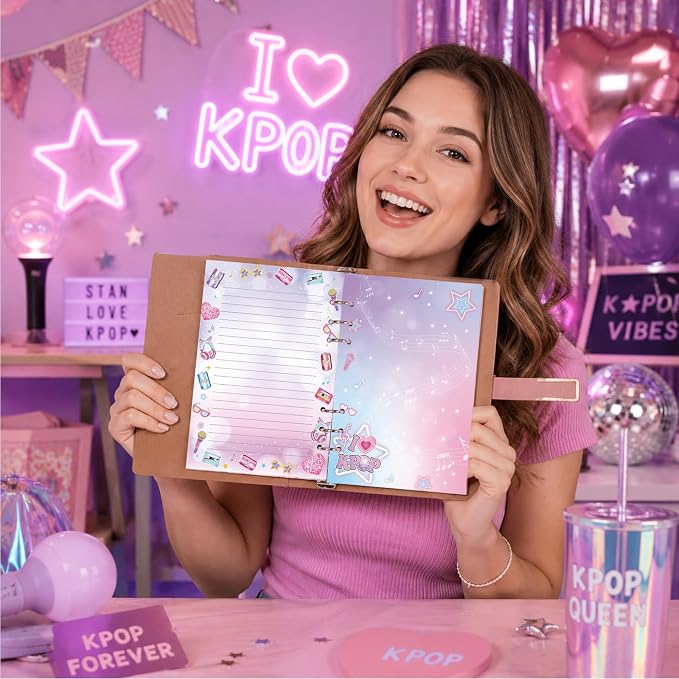 100 Sheets Kpop A5 Planner Inserts - 120GSM Thick Pink Purple Music Refill Paper for A5 6-Ring Binder, 6 Hole Loose Leaf Sheets for K-Pop Fans Journal Diary Notebook Budget Creative Planning