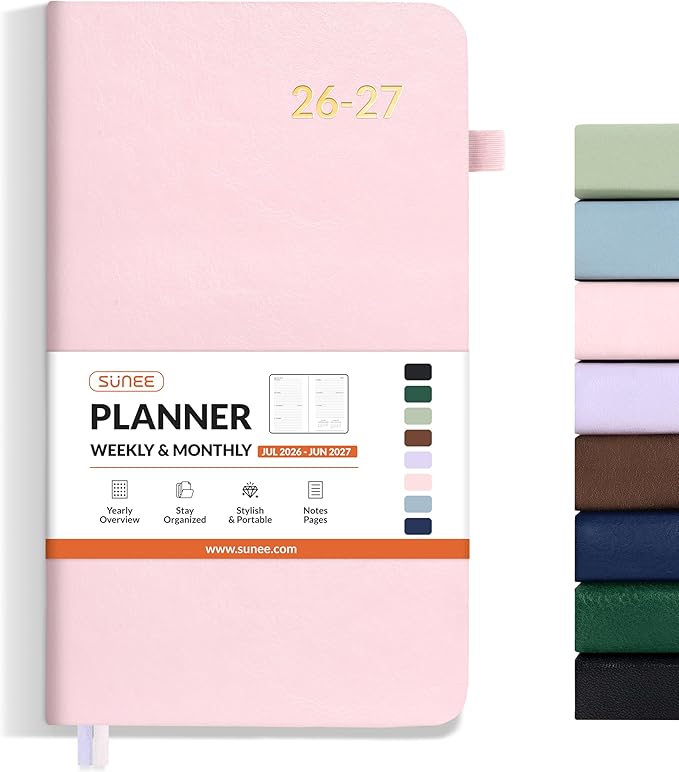 SUNEE 2026-2027 Pocket Weekly Planner for Purse 3.5" x 6" - 12 Month (July 2026 - June 2027) Academic Year Calendar, Pocket Size Planner, Hardcover, Note, 100 GSM Paper, Pink