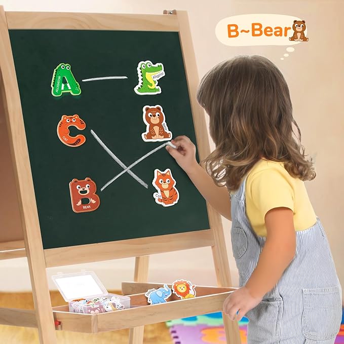 JoyCat Wooden Fridge Magnets for Kids – 26 Cute Animals & Uppercase Letters for Toddlers, Magnetic Alphabet Refrigerator Toys, Fun Educational Learning Gifts for Preschool 2 3 4 5 Years Old