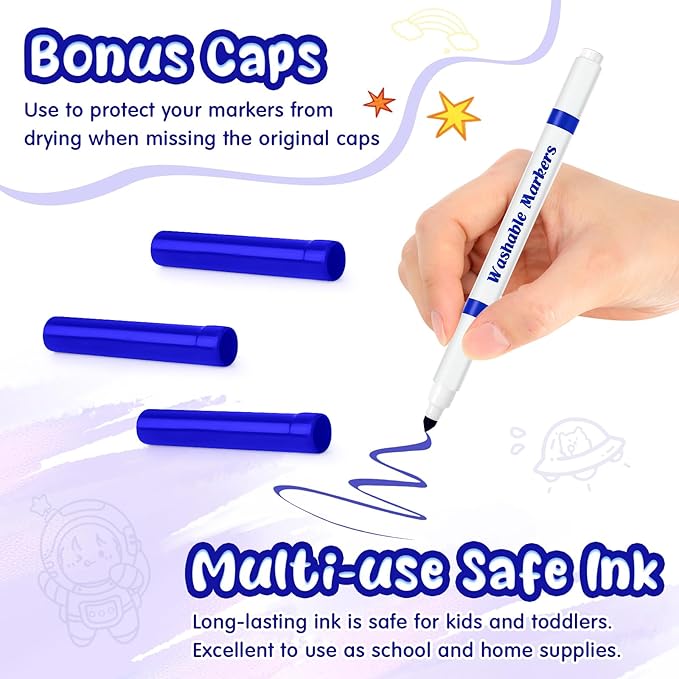Fullhawl 18 Pcs Line Washable Markers Bulk Blue Fine Tip Markers Set Coloring Thin Tip Drawing Washable Pen for Kids Art School Classroom Back to School Gender Reveal Party Supplies, Ages 6+