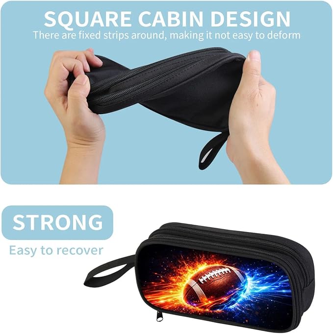 Firmiso Kids Pencil Case, Fire & Ice Football Graphic, Large Capacity Double Zipper Pencil Pouch with Compartments, Durable Polyester School Supplies Organizer, Back to School Essential