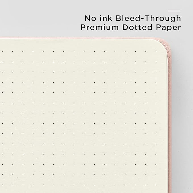 &And Per Se Dotted Journal Notebook, A5 Hardcover Leather Dotted Journal, 160 Pages 100gsm Thick Dot Grid Paper, 3 Sheets of Stickers Included - 5.7'' x 8'' (Pink)
