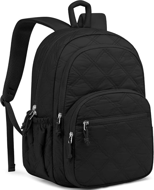 Travel Backpack for Women Bag: Quilted 15.6 Inch Laptop Backpacks College School Bookbag Lightweight Casual Daypack Water Resistant Computer Backpacks for Girls Students Teacher Work Black
