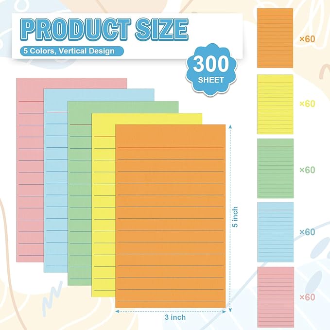 300 Pcs Colored Ruled Index Cards 3x5 Vertical Index Cards Notecards To Do List Cards Mini Memo Pad Daily to Do List Notepad Study Cards Double Sided Flashcards For Studying Note Taking