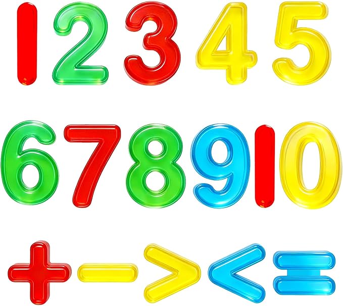 Bbiamsleep 45 Pcs Plastic Numbers and Symbols, Colorful Transparent Numbers Light Table Manipulatives for Sorting Counting Training Spelling