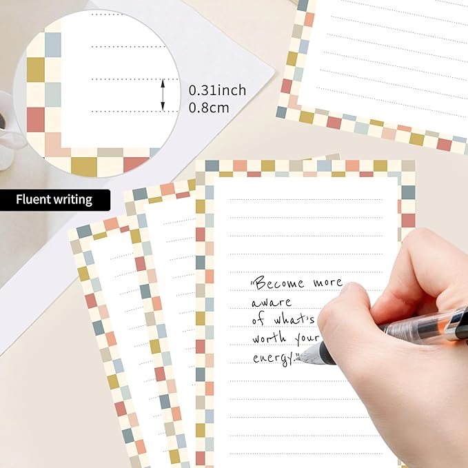 2 Pack Lined Sticky Notes 4x6 in, Cute Self-Stick Notepads with Lines, Large Memo Pads Strong Adhesive for Office, Home Colorful Cute Checkerboard