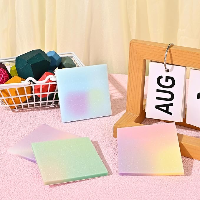 BAYTORY Glitter Transparent Sticky Notes, 3 x 3 Clear Memo Pads, Waterproof Self-Stick Note, See Through Aesthetic Self-Adhesive Note for Bible Accessories (Multicolor Gradient 200 Sheets)