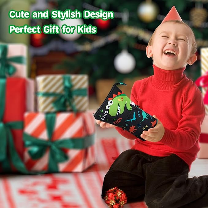 Standing Pencil Case for Boys - Telescopic Kawaii Pencil Pouch for Kids, Big Capacity Stand Up Stationery Pouch for School Students, Black Dinosaur