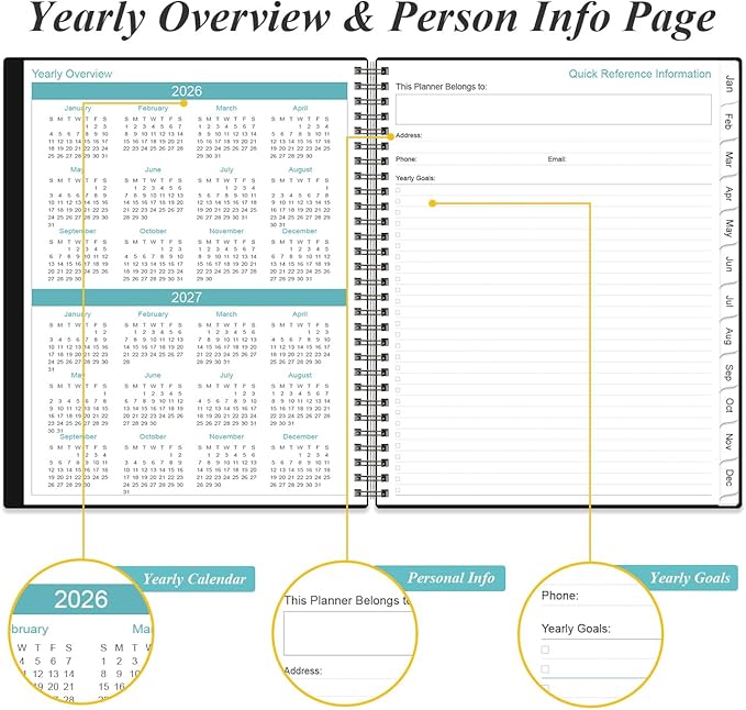 2026-2027 Planner - Planner 2026-2027 from July 2026 to June 2027 with 12 Monthly Tabs, Flexible Cover, Inner Pocket, 8.5" x 11", Black-B