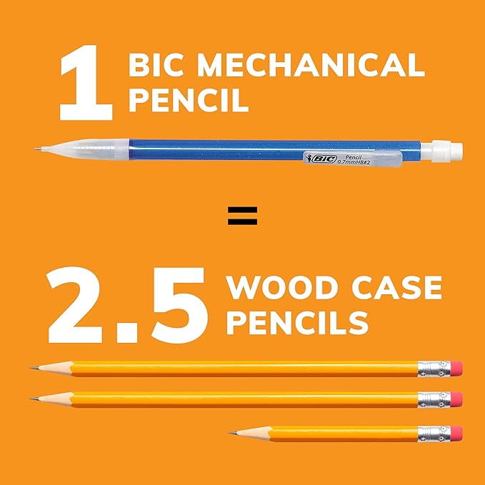 BIC Xtra-Sparkle Number 2 Mechanical Pencils With Erasers, Medium Point (0.7mm), Mechanical Pencils for School Supplies, 24 Count (Pack of 2)