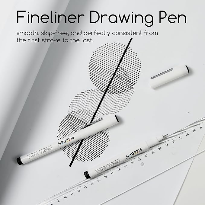 MEEDEN Micro Fineliner Drawing Pens: 1mm Chisel Nib, 6 Pack, Black Ink