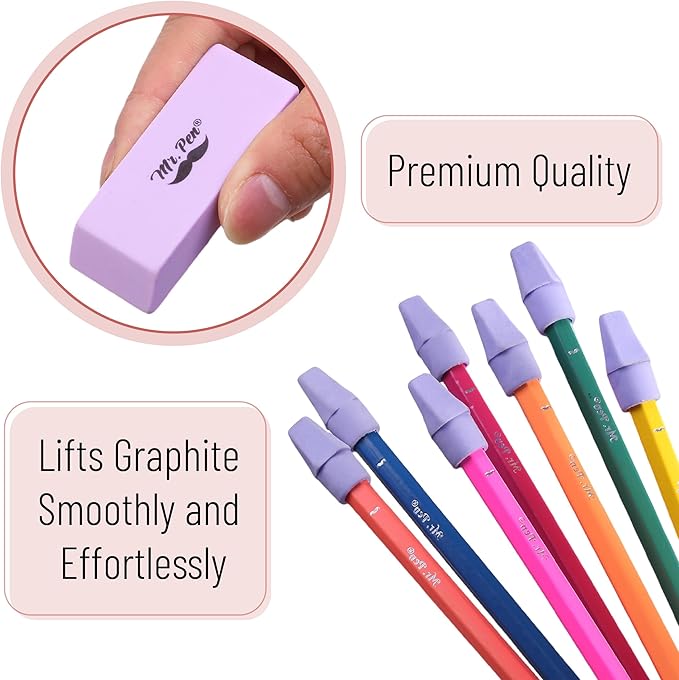 Mr. Pen- School Eraser Combination Set, 66 Pack, Purple, Latex Free Erasers for School, Office, Art Sketching, Homework, Exams, Clean Smudge-Free Correction