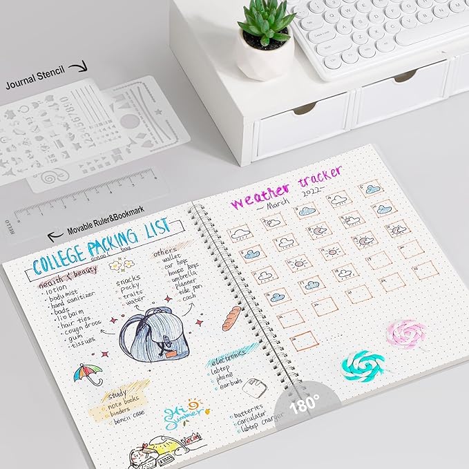 AHGXG Dotted Journal - Dot Grid Spiral Notebook 8.5" x 11", A4 Large Dotted Notebook, 100 GSM Thick Paper, Waterproof Plastic Cover Journals for Journaling, Sketching,