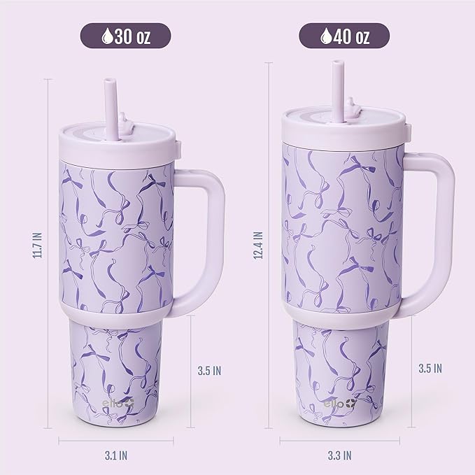 Ello Oasis 30oz Tumbler with Handle & Retracting Straw | Reusable Insulated Stainless Steel Cup 100% Leakproof | Gifts for Teens Women | Keeps Cold for 23 Hours | Cup Holder Friendly | Take a Bow