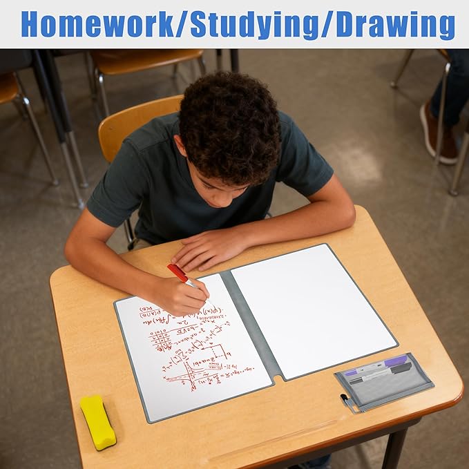 2 Pack Portable White Board Dry Erase Notebook 12" x 9" (A4), Black & Blue Double Sided Folding Reusable Whiteboard, Anti-Ghosting & Anti-Smudg Surface Notebook