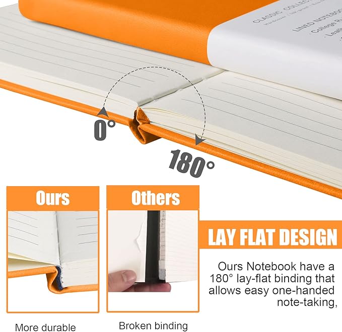 Lined Journal Notebook, 6Pack Hardcover Notebook for Men & Women – Journals for Writing, Work, School, Home & Daily Notes, 160 Pages – Medium A5, 5.7"x8", 100 gsm Thick Paper (Orange)