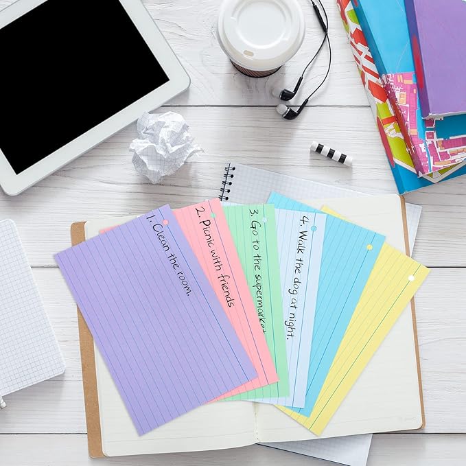 Epakh 300 Pieces Lined Index Cards 180 GSM Thick Flash Cards with Rings Notecards Punched Back to School for Studying Adults Home College Office(5 x 8 Inch,Light Color)