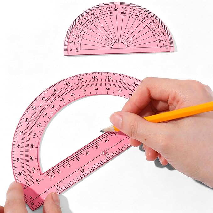 EBOOT 2 Pcs Plastic Protractor Clear 180 Degrees Transparent Protractor for Geometry, 4 Inch and 6 Inch(Light Pink)