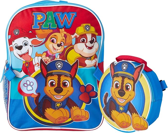 Fast Forward Paw Patrol Kids Backpack and Lunch Box Set - 14" Boys & Girls Backpack with Lunch Box for Preschool Kindergarten, Paw Red/Yellow