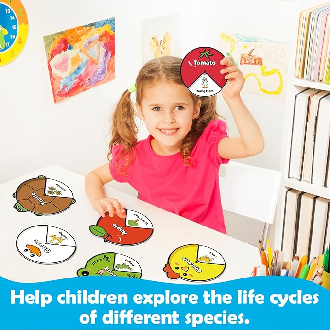 Kasfalci Life Cycle Toys for Kids,Animal Plant Insect Bug Ladybug Butterfly Tadpole to Frog Kit,Montessori Learning & Education Toys,Preschool Science Learning Activities for Toddlers,Board Card Games