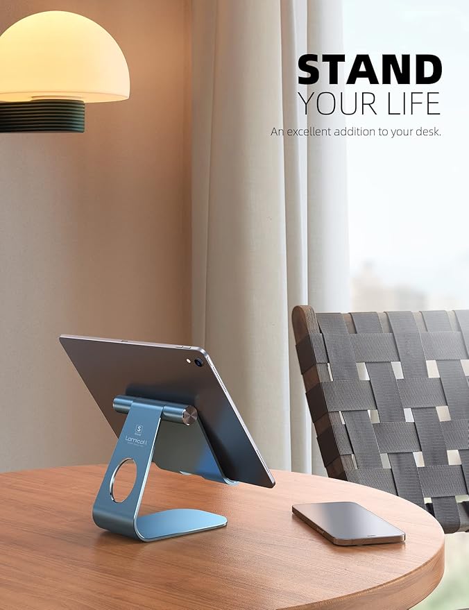 Lamicall Tablet Stand, Adjustable Tablet Holder - Desktop Stand Dock Holder Gifts Compatible with 4-13" Tablets Such as iPad Pro 11, 9.7, 10.5, 12.9 Air Mini, Kindle, Tab, iPhone Air 17 Pro Max, Blue