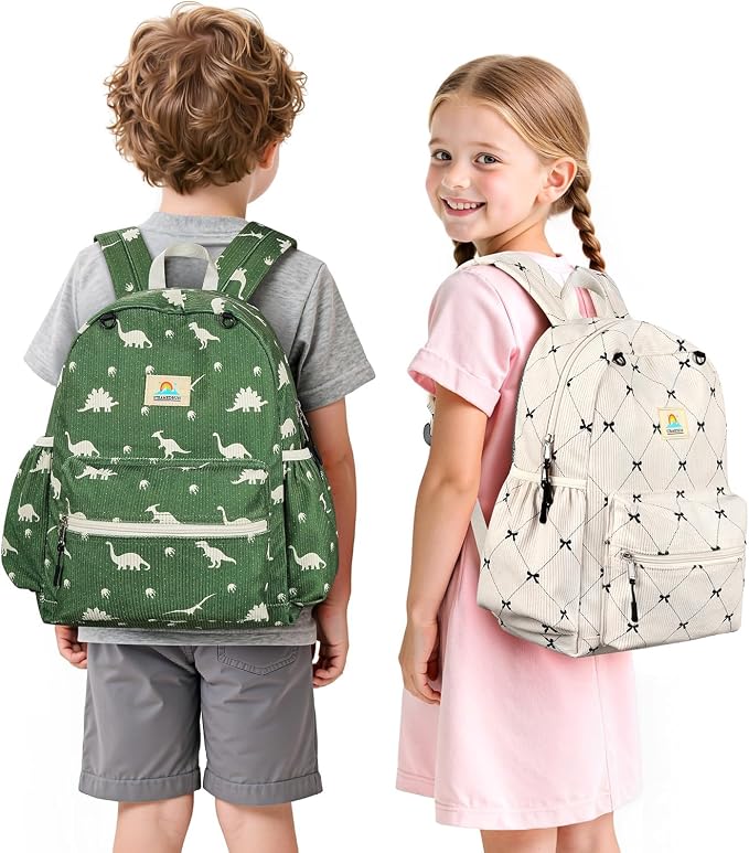 STEAMEDBUN Corduroy Kids Backpack for Girls and Boys 5-8: Girls Backpack for Elementary Kindergarten - 15 inch Cute Backpacks for Kids - Bow