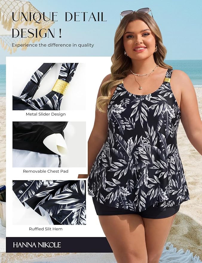 Hanna Nikole Womens Tankini Swimsuits 2 Piece Bathing Suit Flowy Ruffle Tankini Tops with Swim Shorts