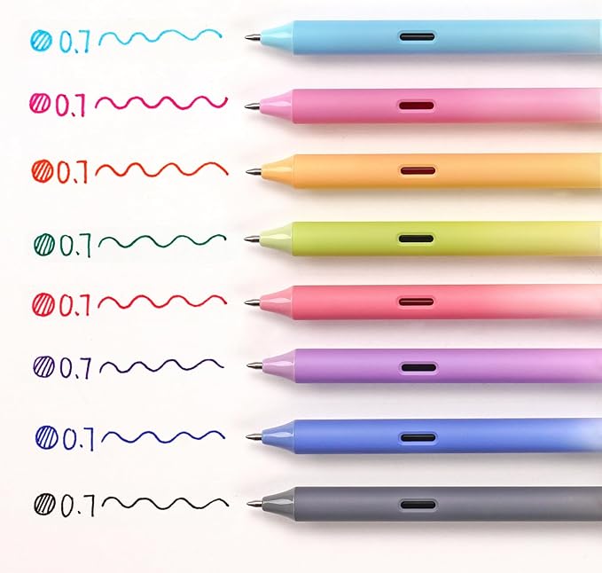 WRITECH Fine Point Gel Pens: 8ct Multi Colored 0.7mm Medium Point Retractable Assorted Color Ink Pen Smooth Writing for Journaling Coloring Gradient Barrel No Bleed & Smudge & Smear