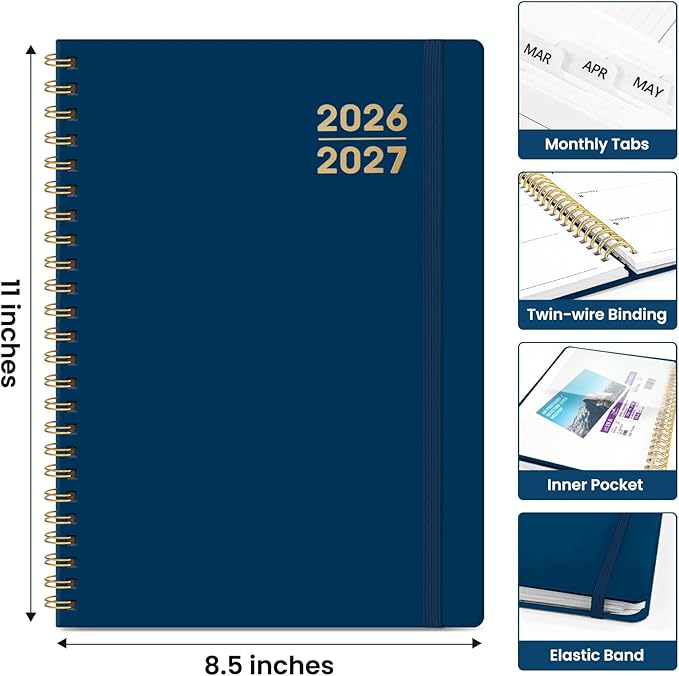 Planner 2026-2027 for Women & Men, Academic Monthly and Weekly Calendar Planner, Jul 2026 - Jun 2027, A4 (8.5" x 11"), Teacher Student Planning Book with Tabs, Ideal for Office School Supplies - Navy Blue