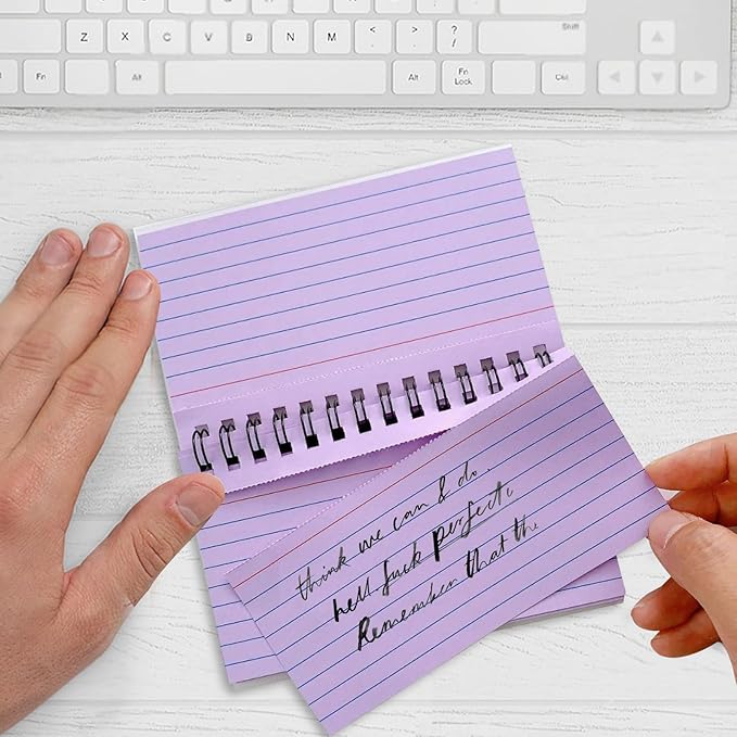 4 Packs 200 Sheets 4.9" x 2.9" 5 Colors Spiral Index Cards with Ring & Covers, Colored Ruled Note Flash Cards, Spiral Bound Paper Flashcards for Studying Office Taking Record (4)