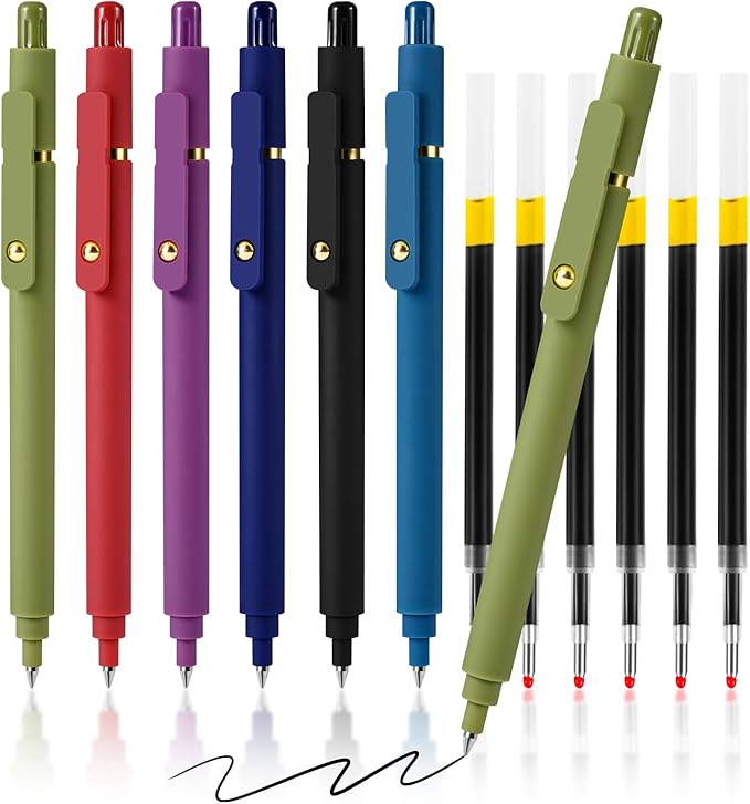 Gel Pens, 6 Pack 0.7mm Fine Point Black Ink Pens with 6 Refills, Quick Dry & No Smear, Smooth Writing Pens for Journaling, School, Office Supplies, Gifts for Women and Men