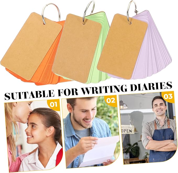 NUOBESTY 8Pcs Portable Blank Flashcards with Ring Memo Note Cards for Studying Office Use and Daily Planning present for Students and Friends