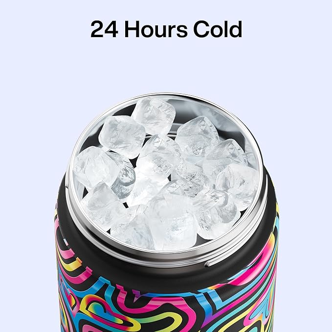 ENCOOL Insulated Water Bottle with Straw Stainless Steel Water Bottle, Leak-Proof, BPA-Free, Double Wall Vacuum Keeps Cold for 24 Hours for Sports, Travel, School (26 oz, Heart Swirl Black)