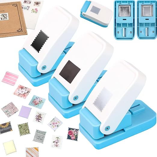 3 Pcs Paper Punch, 1X0.8 inch Rectangular Postage Stamp Punches & 1" Square Hole Punches, Lever Action Craft Hole Puncher for Paper Crafting Card Making DIY Projects Crafts Tools