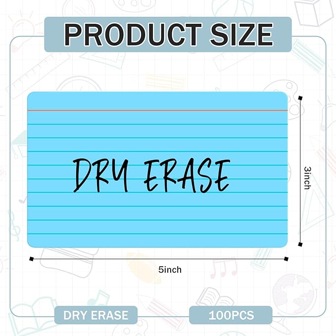 Harloon 100 Pcs Dry Erase Index Cards 3 x 5 Inch Laminated Reusable Dry Erase Note Cards Sheets for Office Home Housework to Do List (Ruled Candy Color)