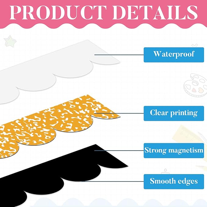 Composition Notebook Magnetic Bulletin Board Borders Colorful Composition Notebook Scalloped Magnetic Border Strips Back to School Classroom Decor for Home Office Whiteboard Chalkboard Decor（24 Pcs ）