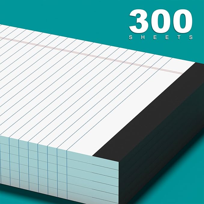 AILZFEI 300 Sheets White Legal Pads 8.5 x 11 Wide Ruled 6 Pack Notebook Paper Note Pad 50 Sheets per Notepad Perforated Writing Pad Study Back 8x11 Pads of Paper