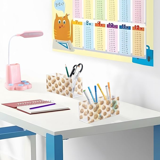 Aslsiy Tasty Cookies Pen Holder for Women 4 Compartments Acrylic Pencil Holder Clear Makeup Brush Holder Desk Organizer Office Supplies