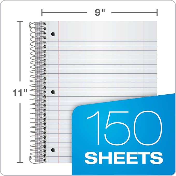 Oxford 3 Subject Notebook, Wirebound, 11" x 9", Assorted Covers (No Color Choice), 150 Sheets, College Ruled, Perforated, Poly Cover (10586)