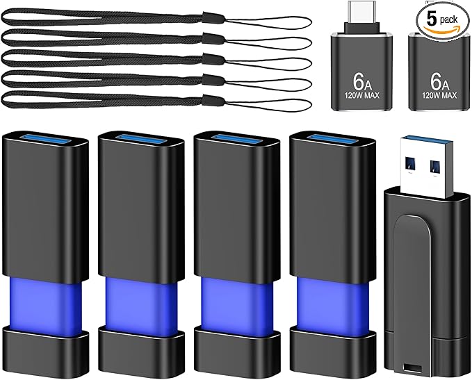 TEWENE 32GB Flash Drives 5 Pack USB 3.0 Flash Drive with 2PCS Type-C Adapter Thumb Drive with Unique Clip Retractable, USB Memory Stick Jump Drive for Data Transfer - 32GB Blue