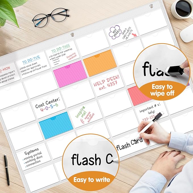 AKAYOK 3" x 5" Index Card Holder Sleeve - 36 Card Slots Organizer for Office, Classroom, and Home - Pocket Chart Perfect for Studying, Workflow Tracking, Presentations, and Organization