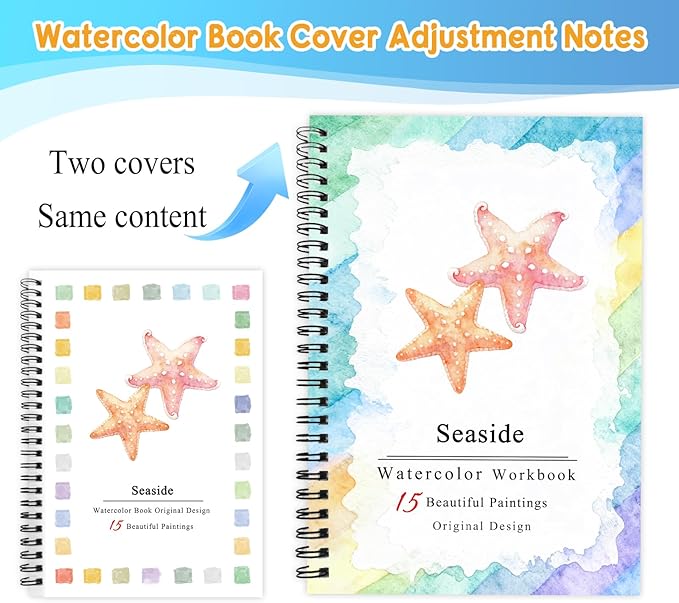 SLWBZ Watercolor Workbooks Coloring Book, Beginner Friendly Painting Kit, Detailed Steps, Creative Exploration Watercolor Book with Paint Set for Adults Teens (Seaside, with Paint)