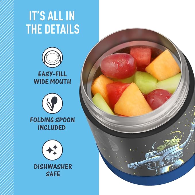 THERMOS FUNTAINER Kids Food Jar with Spoon, 10oz, Space Frog, 10 Ounce (Pack of 6)