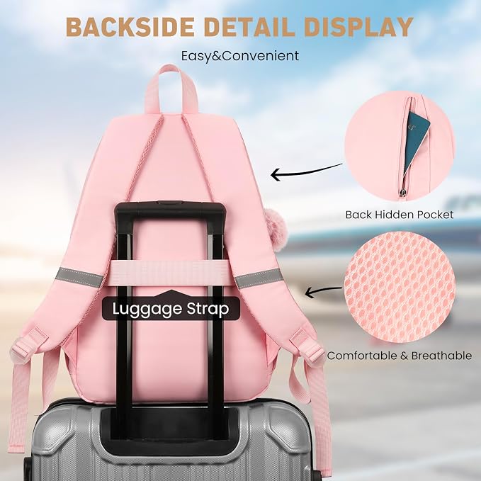 WINDARS School Backpack for Teen Girls, Cute College Backpacks for Women Students Aesthetic Bookbag Large 15.6 Inch Laptop Bag Middle School Travel Back Pack (Pink)