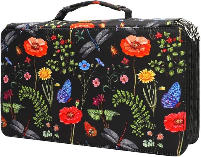 Vomgomfom 300 Slots Marker Bag, 4-Layer Zipper Portable Art Supply Organizer, PU Leather Large Capacity Marker Case Holds 100 Markers or 300 Colored Pencils with Handle(Black)