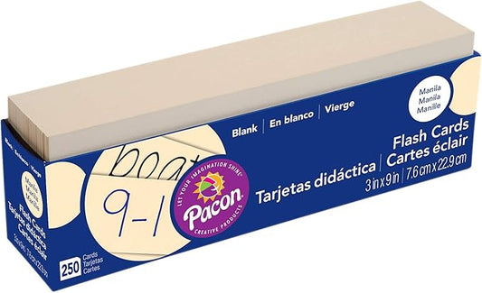 Pacon® PAC74100 Blank Flash Cards, 3" x 9", Manila, Pack of 250