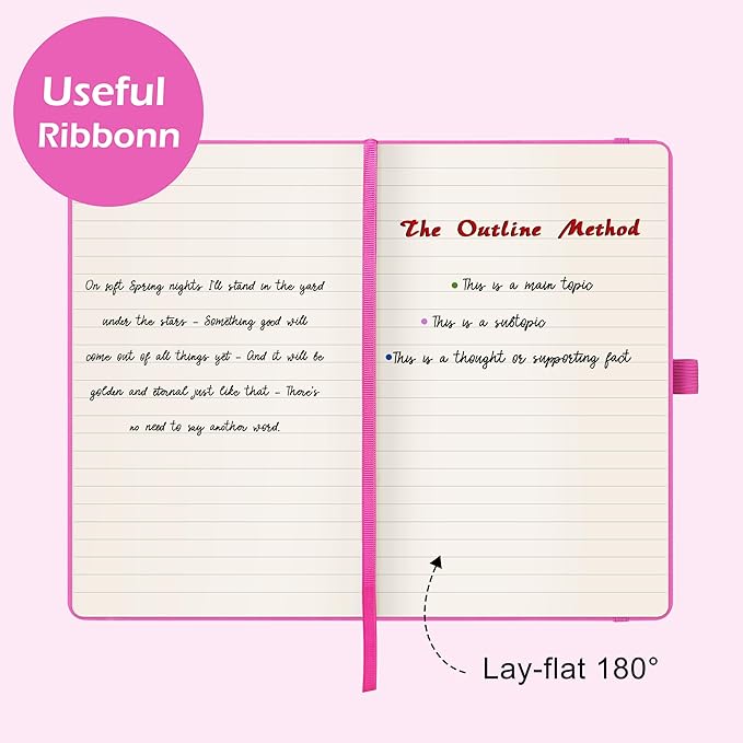 Ruled Notebook/Journal - Classic Lined Journal/Notebook, 5.3'' x 8.26'', Hardcover with Thick Paper, Banded + Pen Holder +Inner Pocket - Raspberry