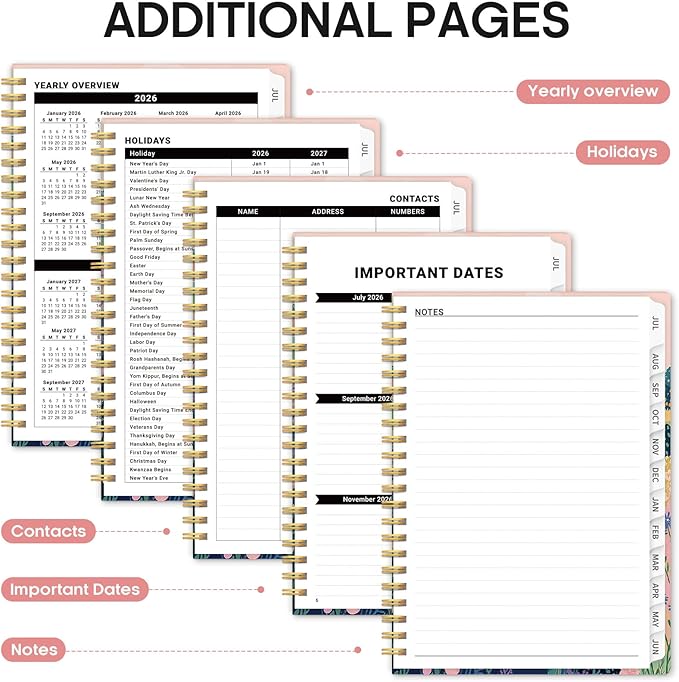Planner 2026-2027, Academic Year Monthly and Weekly Calendar Planner, Jul 2026 - Jun 2027, Hardcover Teacher Student Planning Agenda book with Tabs, Perfect for School Office Supplies, 6.3" x 8.5" - Meadow Wanderer
