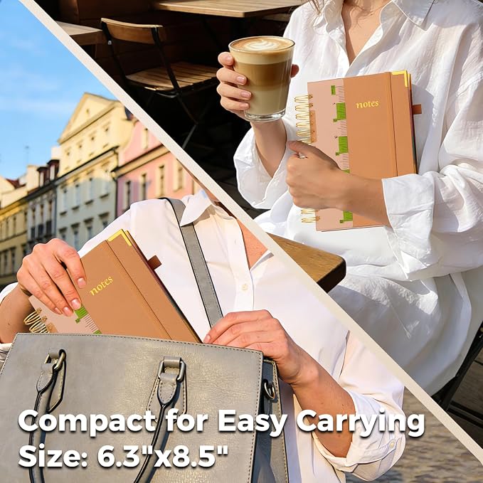 XYark A5 Hardcover Spiral Notebook, 6.3"x8.5" College Ruled Notebooks with Removable Dividers Tabs & Ruler, 5 Subject Notebook 300 Pages, Small Lined Journal for Women Men School Work Office, Orange