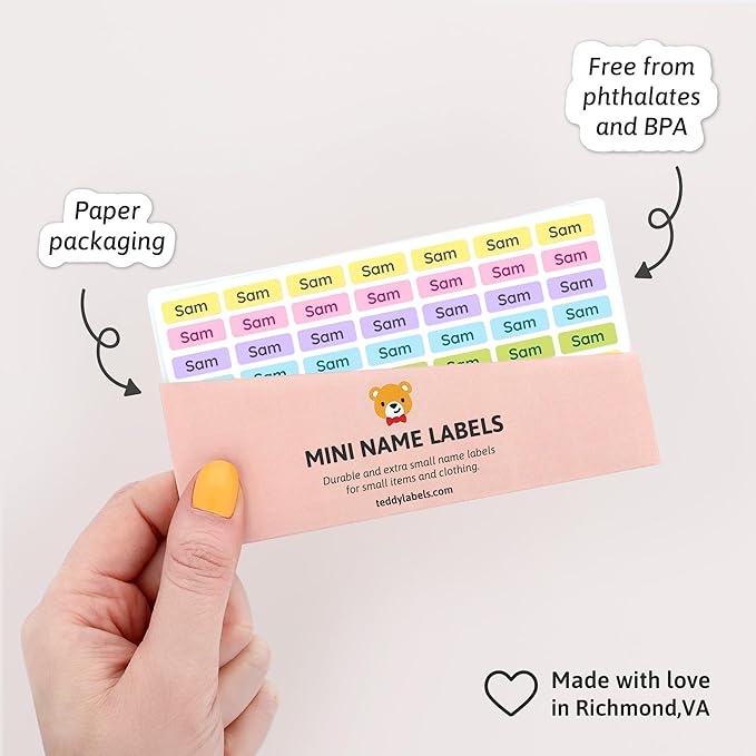 Mini Name Labels (175) - Custom Personalized Name Labels for Labeling Tiny Items, Washer and Dryer-Safe Waterproof Labels for Daycare, Preschool, and School- Cotton Candy